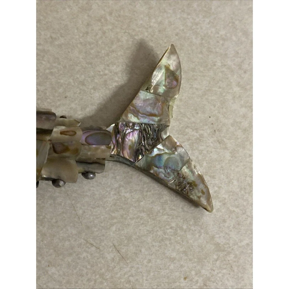 VINTAGE ARTICULATED FISH BOTTLE OPENER MOTHER OF PEARL ABALONE SHELL MEXICO